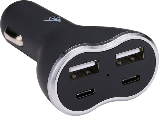 Dunlop Auto-Ladegerät 18W Schnellladung mit Anschlüssen: 2xUSB 2xType-C