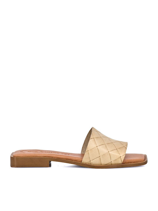 Leder Flache Sandalen für Damen in Beige Farbe