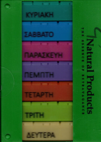 Седмичен органайзер за хапчета Natural Products с 4 отделения и стойка, зелен