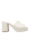 Leather Mules with Chunky High Heel in White Color