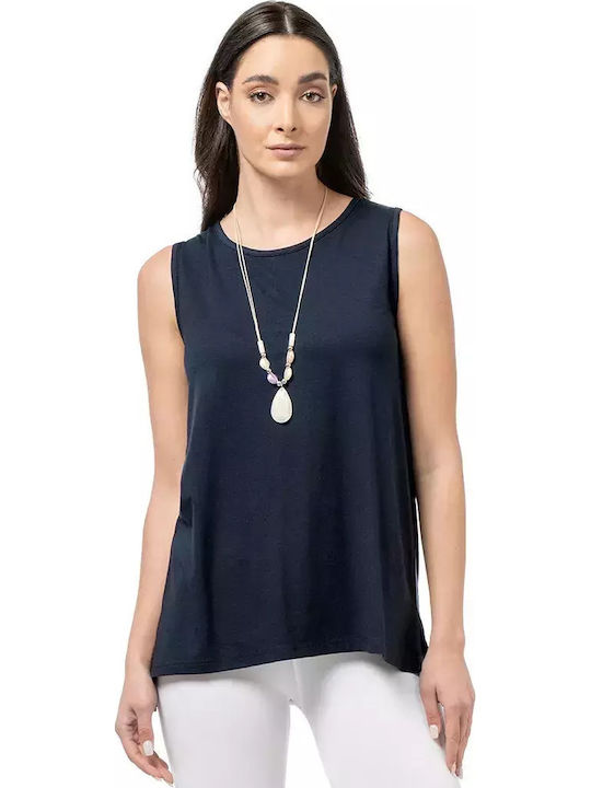 Bodymove Damen Bluse Ärmellos Blau