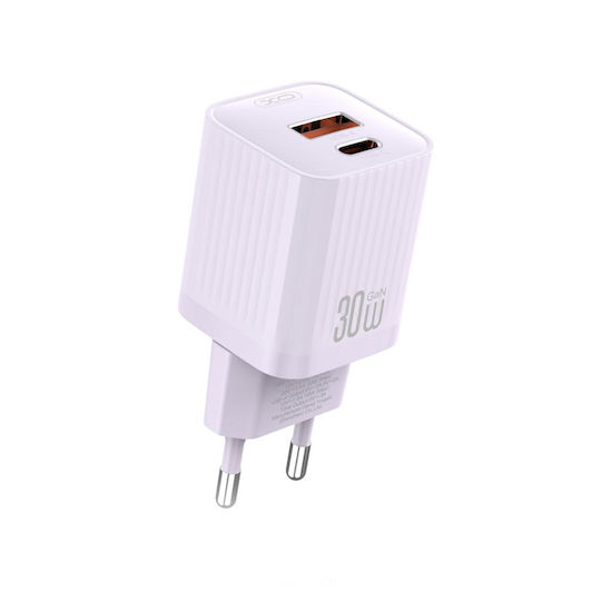 XO Φορτιστής Χωρίς Καλώδιο με Θύρα USB-A και Θύρα USB-C 30W Μωβ (L149)
