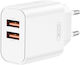 XO Зарядно Устройство Без Кабел с 2 USB-A Порта 12W Quick Charge 2.0 Бяло (CE34)