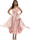 Summer Midi Dress for Wedding Christening Satin Pink