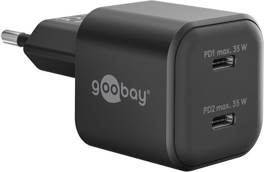 Goobay Φορτιστής Χωρίς Καλώδιο GaN με 2 Θύρες USB-C 35W Power Delivery Μαύρος (75333)