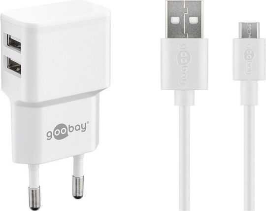 Goobay Încărcător cu 2 Porturi USB-A și Cablu micro USB 12W Albς (44985)