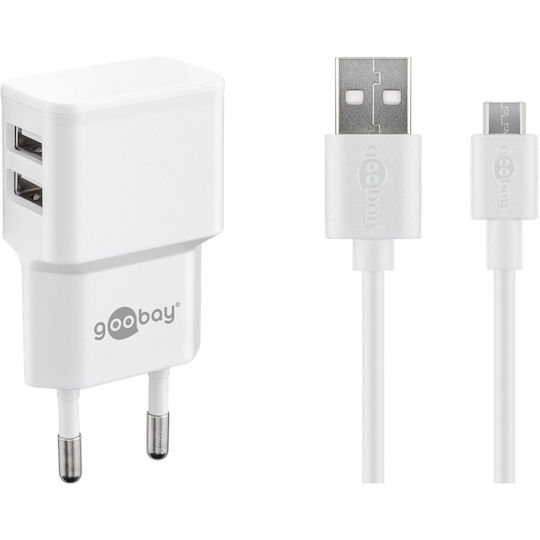 Goobay Φορτιστής με 2 Θύρες USB-A και Καλώδιο micro USB 12W Λευκός (44985)