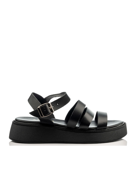 Women's Leather Platform Shoes Black