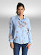 Long Sleeve Women's Shirt Light Blue Floral