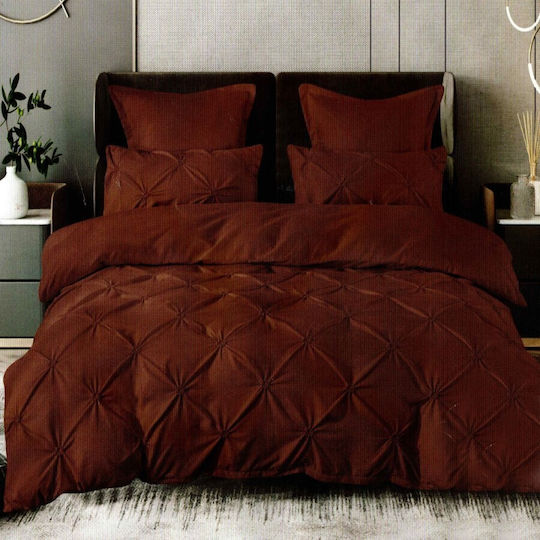 Pucioasa Set Husă de Pilotă Dublă cu 4 Fețe de Pernă 200x220 Dark Brown