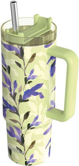 Quokka Handled Tumbler Θερμός Γυάλινο / Ανοξείδωτο BPA Free 950ml Matcha με Λαβή και Καλαμάκι