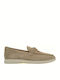 Leather Women's Loafers in Beige Color