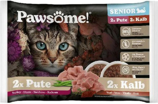 Pawsome Hrană Umedă pentru Pisici Senior cu Curcan 85gr
