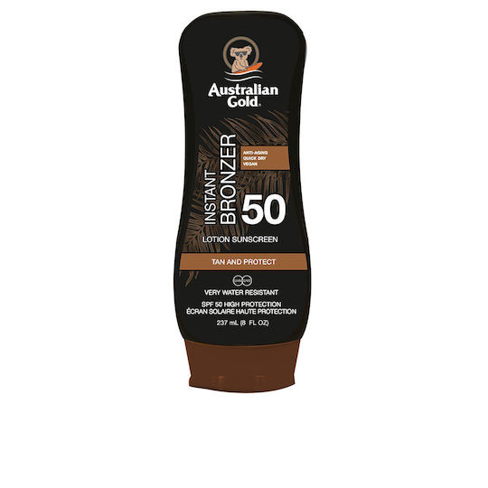 Australian Gold Instant Bronzer Αδιάβροχη Αντηλιακή Λοσιόν Προσώπου SPF50 237ml