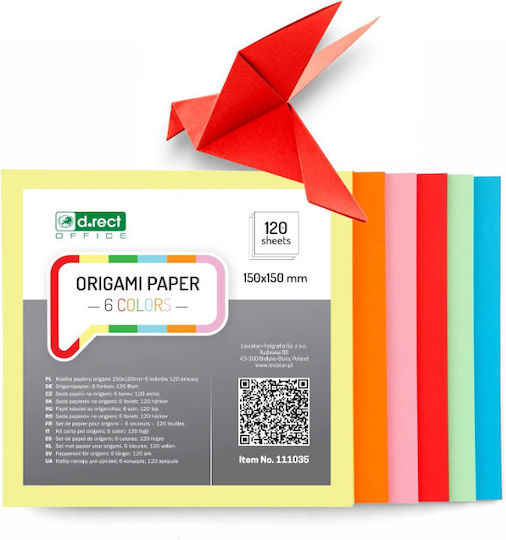 D.rect Origami-Papier beidseitig faltbar 6 Farben 120 Blatt 150x150mm