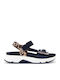 Leather Women's Flat Sandals Anatomic Sporty in Black Color