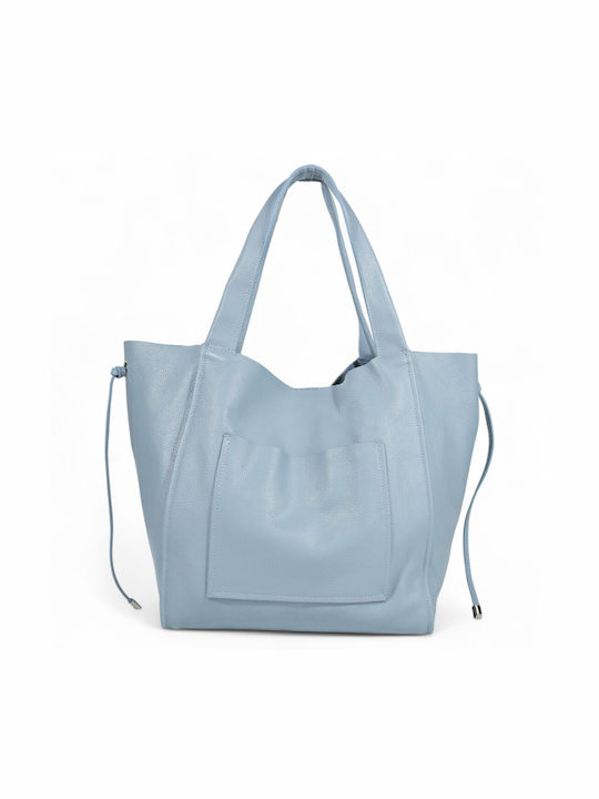Leather Women's Bag Shopper Shoulder Light Blue
