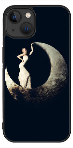 Apple iPhone 13 Mini Frau im Mond Schwarze Glänzende Hülle