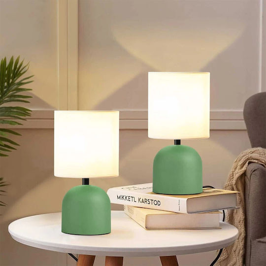 GloboStar Loren Metal Table Lamp for Socket E27 with White Shade and Green Base