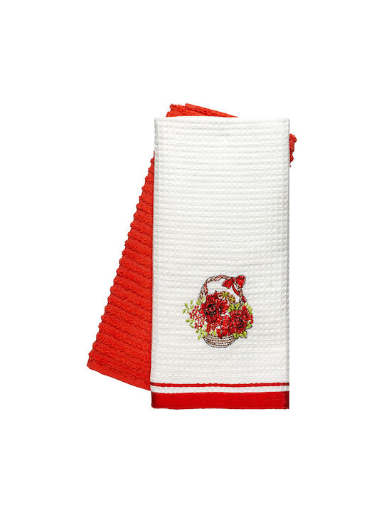Beauty Home Geschirrtuch aus 100% Baumwolle in Rot Farbe 40x60cm 2Stück