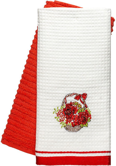 Beauty Home Geschirrtuch aus 100% Baumwolle in Rot Farbe 40x60cm 2Stück