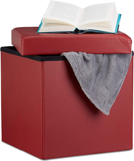 Stool For Living Room With Storage Space Leather Red 38x38x38cm