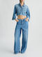 High Waist Women's Jean Trousers White, Denim Blue