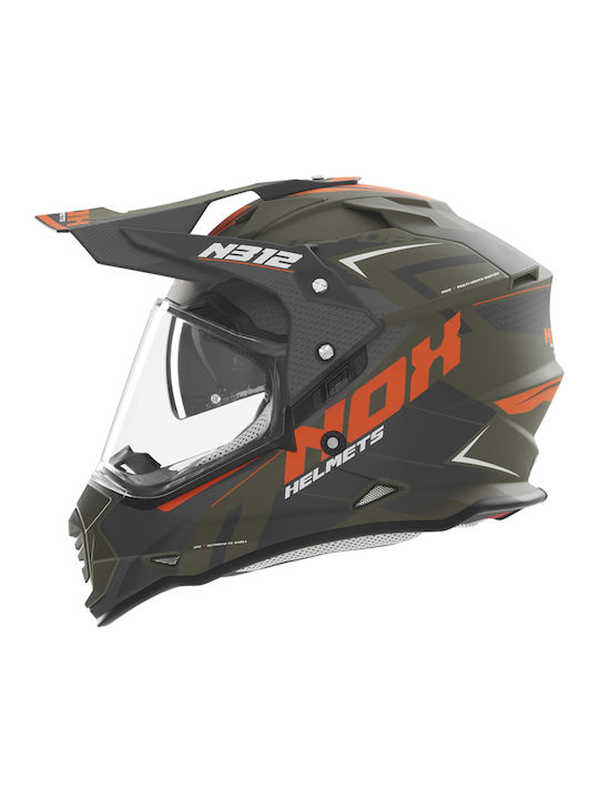 Nox N312 Vapor Khaki/Orange Matt Motorcycle Hel...