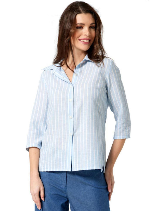 Women's Striped Long Sleeve Shirt Light Blue