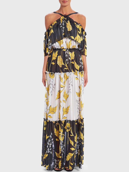 chinese dress ladies PRINTED RUFFLED LACE MAXI DRESS