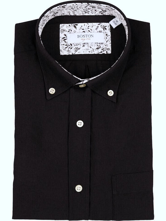 Long Sleeve Linen Shirt In Regular Fit Black