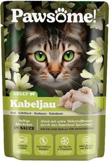 Pawsome Υγρή Τροφή για Ενήλικες Γάτες με Μπακαλιάρο 85gr