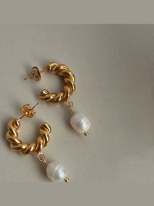 Enotia Earrings Hoops made of Steel Gold Plated with Pearls
