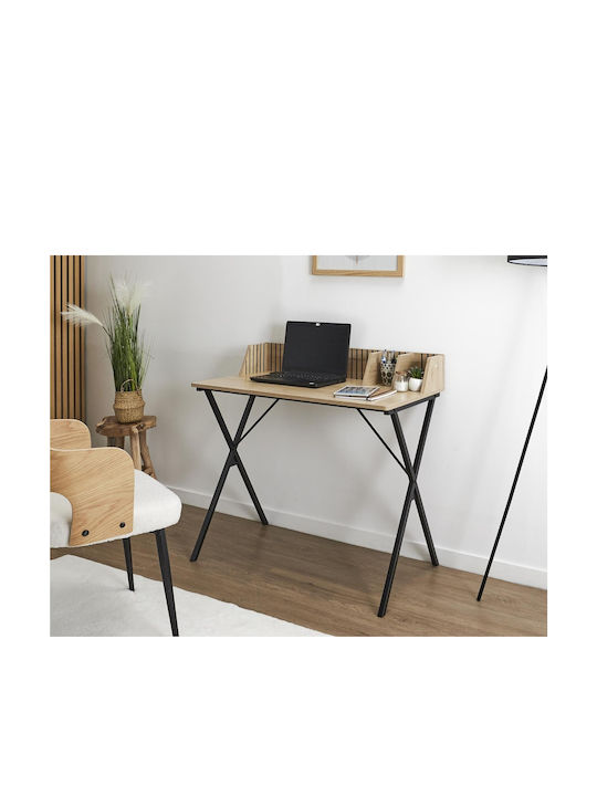 Desk Wooden Black with Metal Legs 90x50x84.5cm
