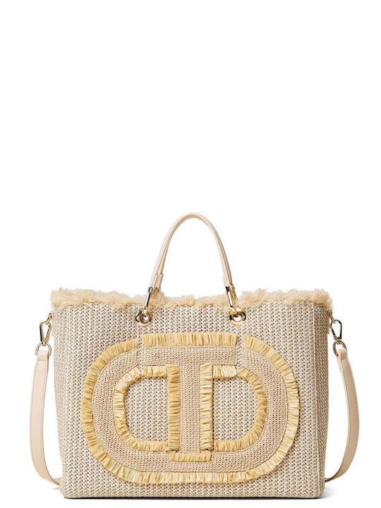 Twinset Straw Women's Bag Shopper Shoulder Beige 251TD8170-00193