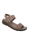 Leather Women's Flat Sandals in Beige Color