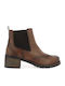 Leather Women's Ankle Boots with Medium Heel Tabac Brown