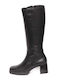 Leather Medium Heel Women's Boots Black