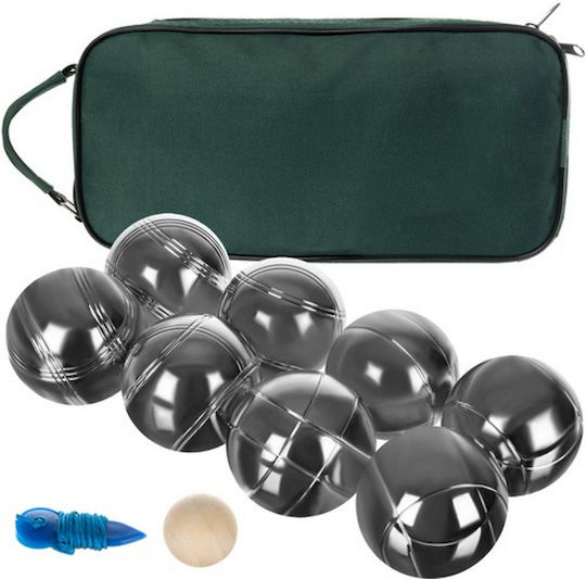 Joc de Petanque Interactiv Idealstore 8 Bile Cromate 1 Minge de Referință din Lemn Frânghie de Măsurare Husă cu Fermuar Mâner Toate Vârstele