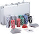 Set Poker Complex 300 Jetoane de la Relaxdays Include 2 Pachete Cărți 5 Zaruri Echipat cu Geantă de Aluminiu Măsurând 26.5 X 38 X 7 Cm