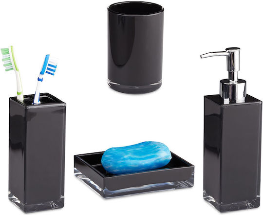 Relaxdays Set Accesorii Baie Plastic Negru