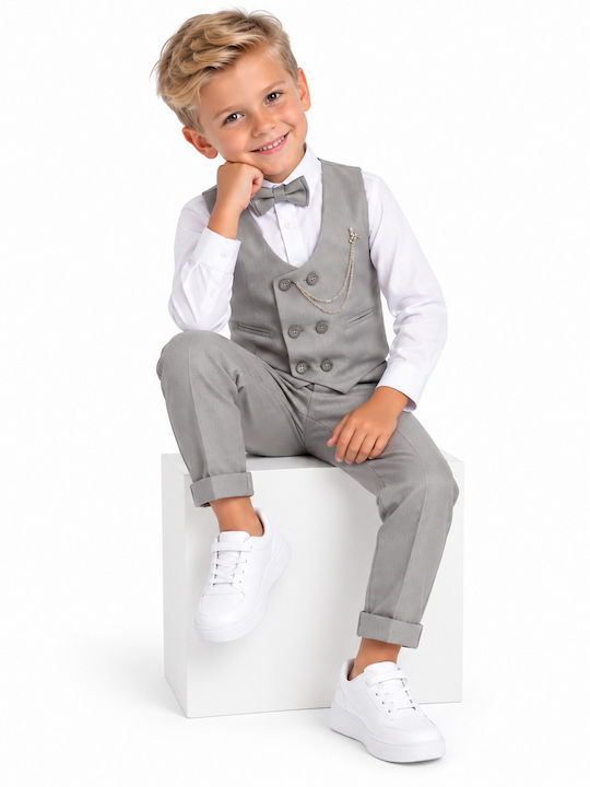 TakTakBaby Boys Baptism Suit with Vest 5pcs Gray