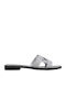 Leather Women's Flat Sandals in Silver Color