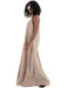 Fungi Sommer Maxi Damenkleid Dunkelbeige