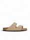 Arizona Soft Footbed Leather Women's Flat Sandals in Beige Color Narrow Fit