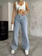 High Waist Women's Jean Trousers in Straight Line Light Blue