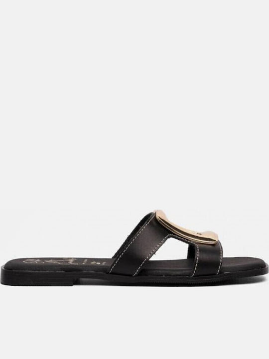 Leather Women's Flat Sandals Anatomic in Black Color