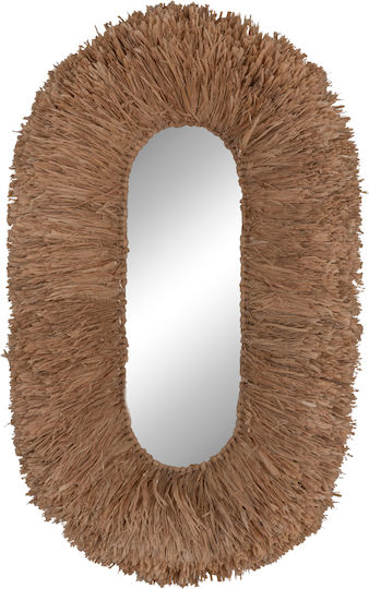 HomeMarkt Wandspiegel Oval mit Beige Rattan Rahmen 95x60cm 1Stück