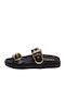 Morena Leather Women's Flat Sandals in Black Color