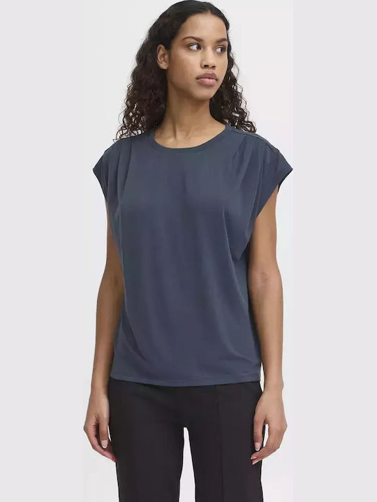 ICHI Women's Blouse Short Sleeve Blue
